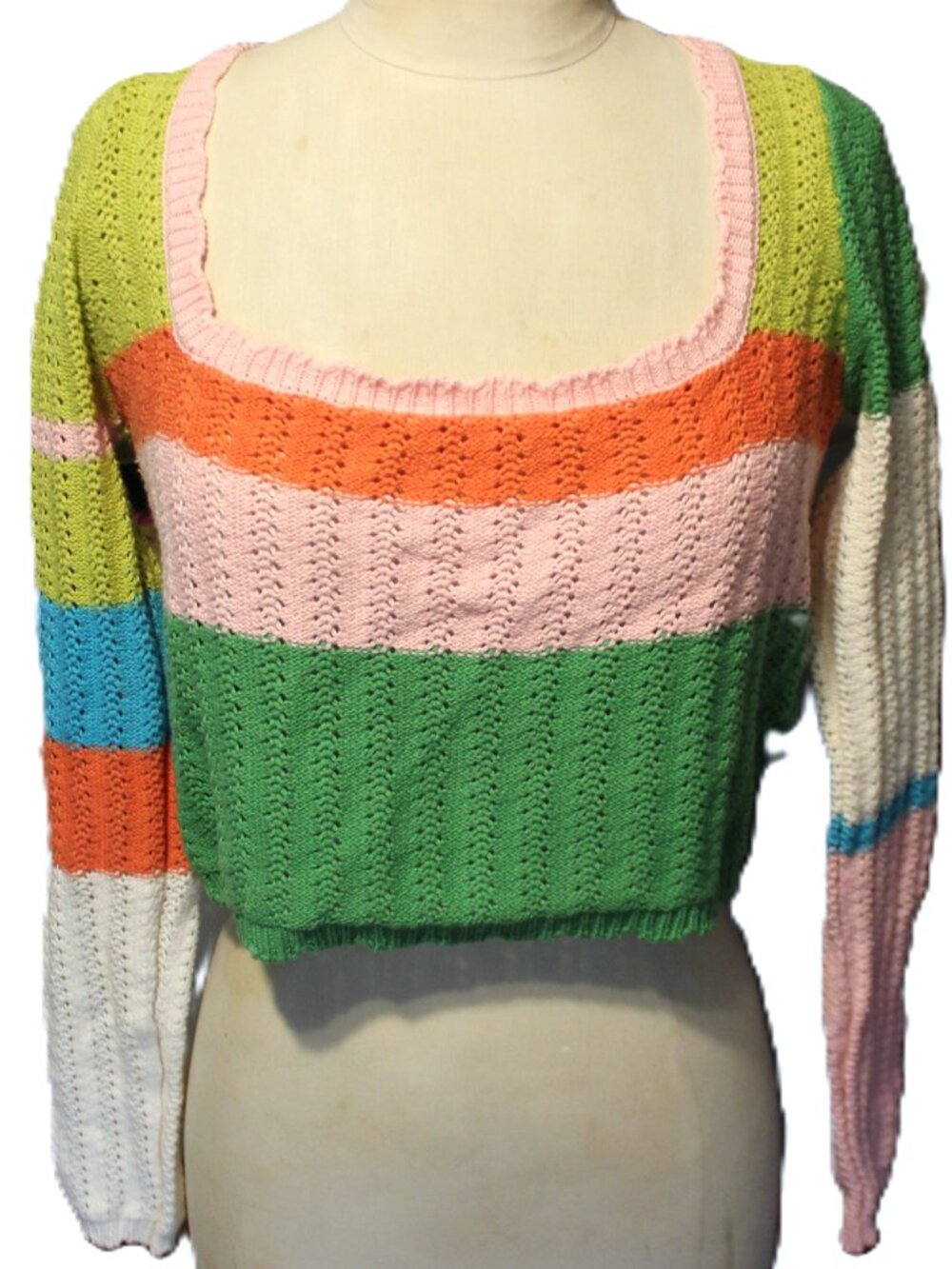 LA HEARTS Cropped Sweater Top Sz M Colorful Boho 90s Lightweight Summer Cover Up